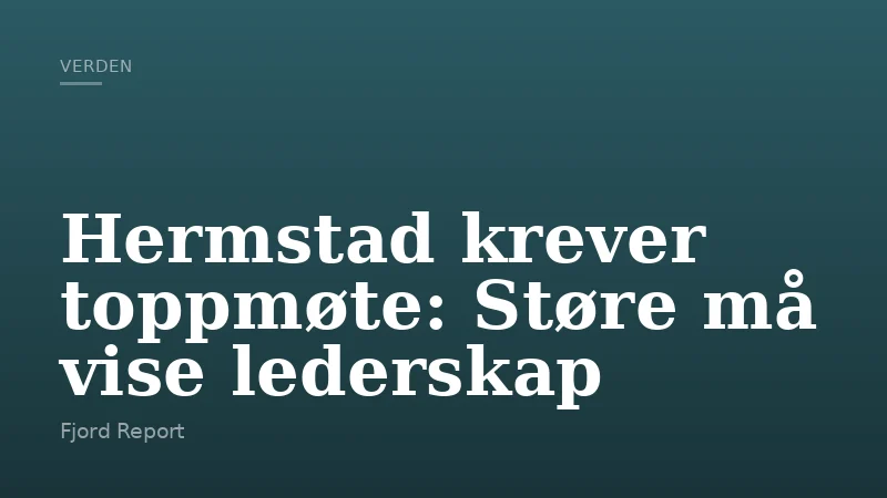 Hermstad krever toppmøte: Støre må vise lederskap